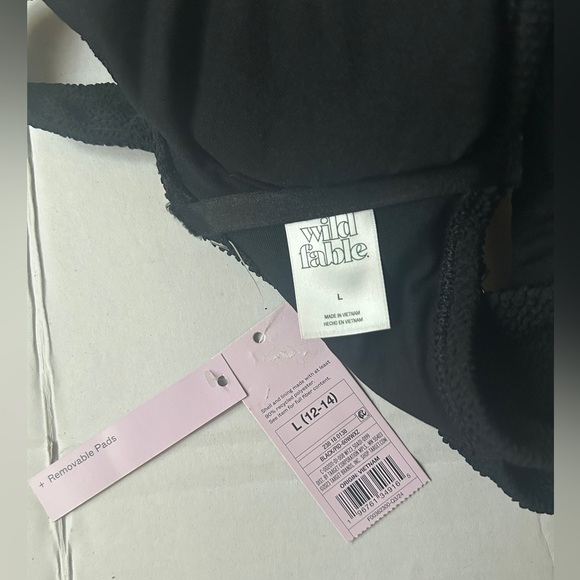 Wild Fable Women's Pucker Textured Scoop Front Bralette Bikini Top Black Large - Picture 3 of 7